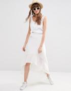 Asos Midi Skirt With Contrast Woven Hem - White