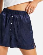 Asos Design Satin Jacquard Boxer Short In Navy