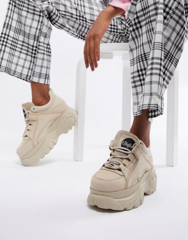 Buffalo London Classic Low Top Platform Chunky Sneakers In Cream