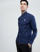 Pretty Green Slim Fit Vectis Logo Poplin Shirt In Navy - Navy