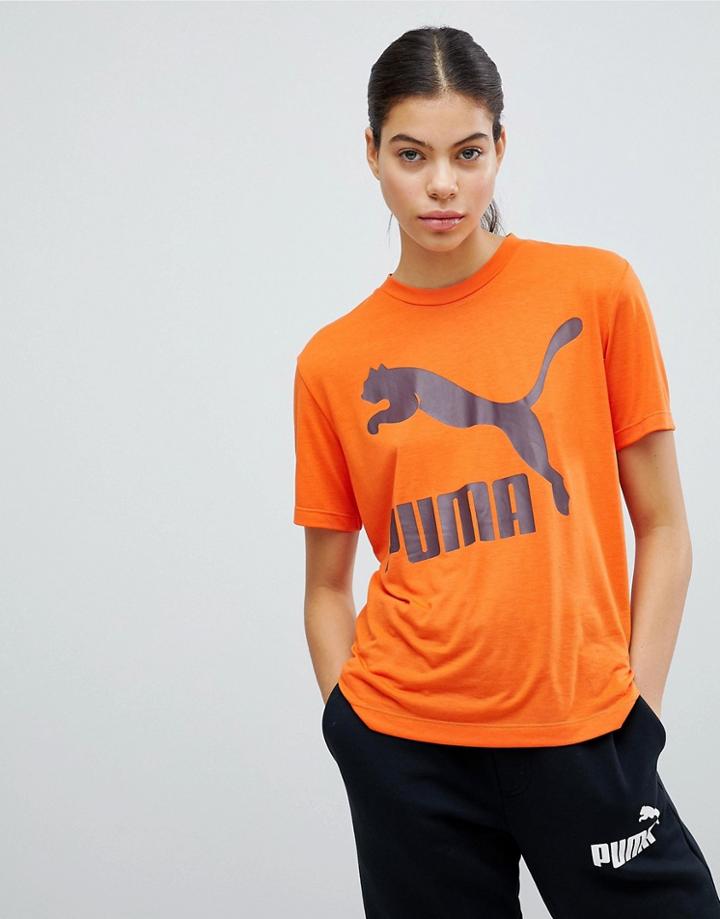 Puma Classics Logo Tee In Orange - Orange