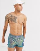 Asos Design Runner Swim Shorts In Irridescent Metallic-multi