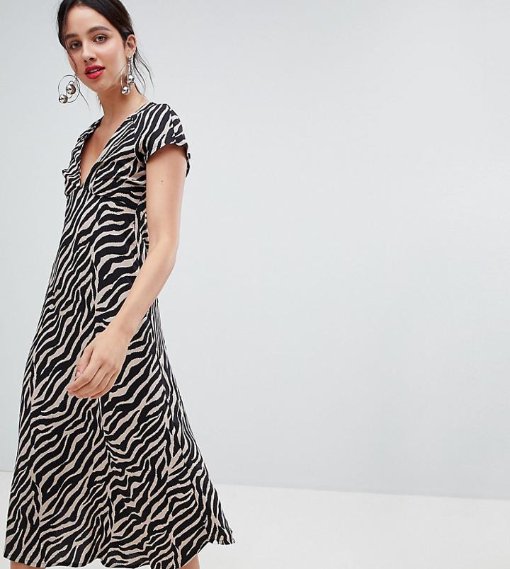 Stradivarius Tiger Print V Front Dress-multi