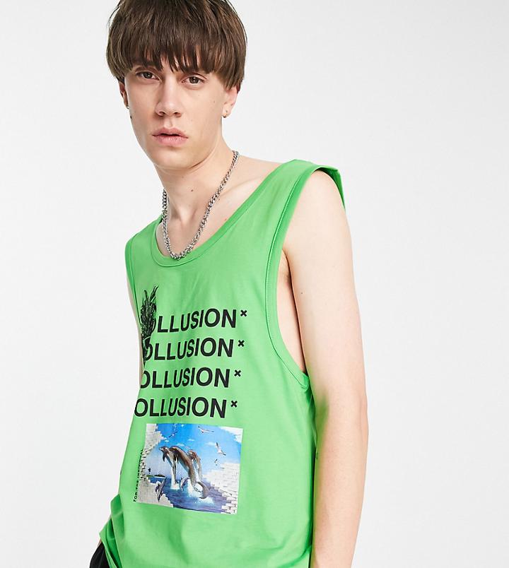 Collusion Graphic Tank Top In Green-black