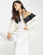 Columbia Puffect Color Block Jacket In Beige/black