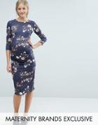 Bluebelle Maternity Floral Printed Bodycon Dress - Navy