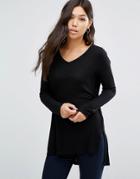 Asos Top With V Neck In Slouchy Rib - Black