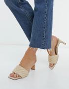 Stradivarius Quilted Mules In Soft Beige-neutral