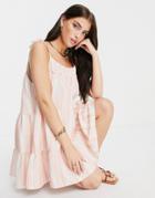 Rhythm Montanna Shirred Mini Beach Dress In Red And White Stripe