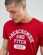 Abercrombie & Fitch Varsity Print Logo Crew Neck T-shirt In Red - Red