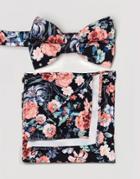 Asos Tie & Pocket Square Set In Dark Floral - Multi