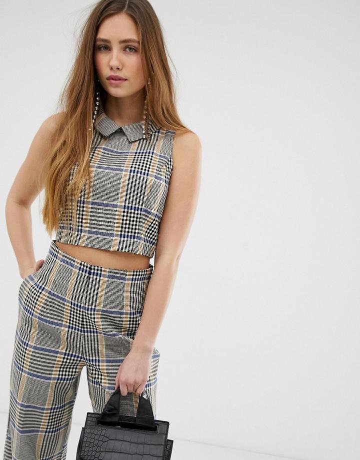 Miss Selfridge Blouse With Collar In Check - Blue