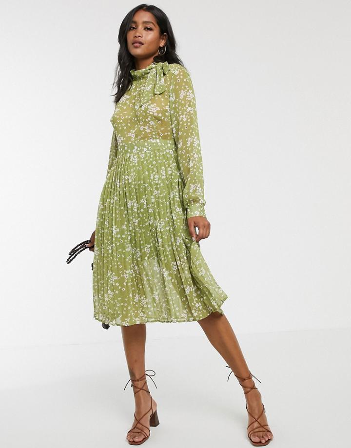 Unique21 Pleated Midi Floral Print Dress - Multi