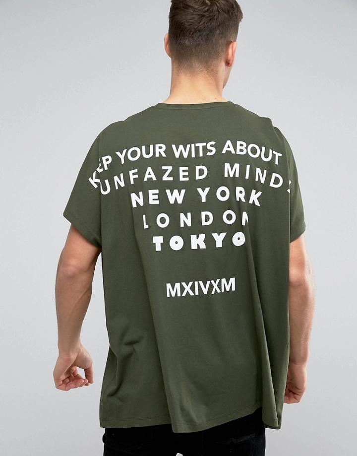 Asos Extreme Oversized Sleeveless T-shirt With Text Back Print - Green