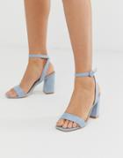 Raid Wink Pale Blue Square Toe Block Heeled Sandals - Blue