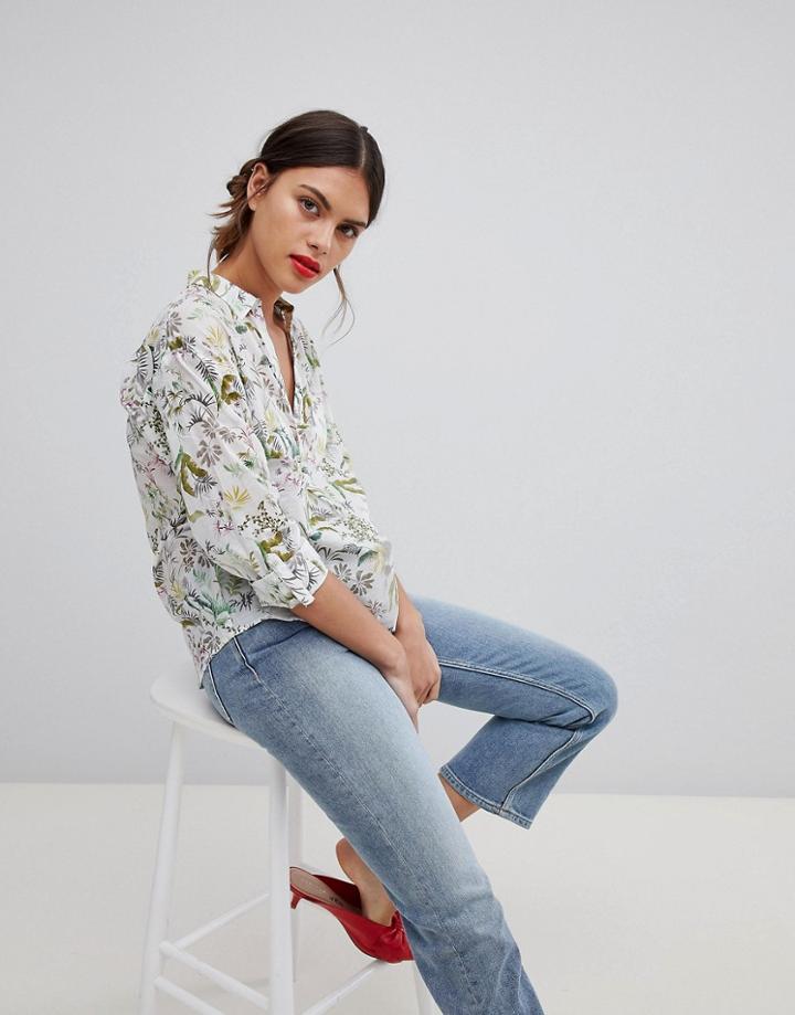 Esprit Tropical Print Blouse - White