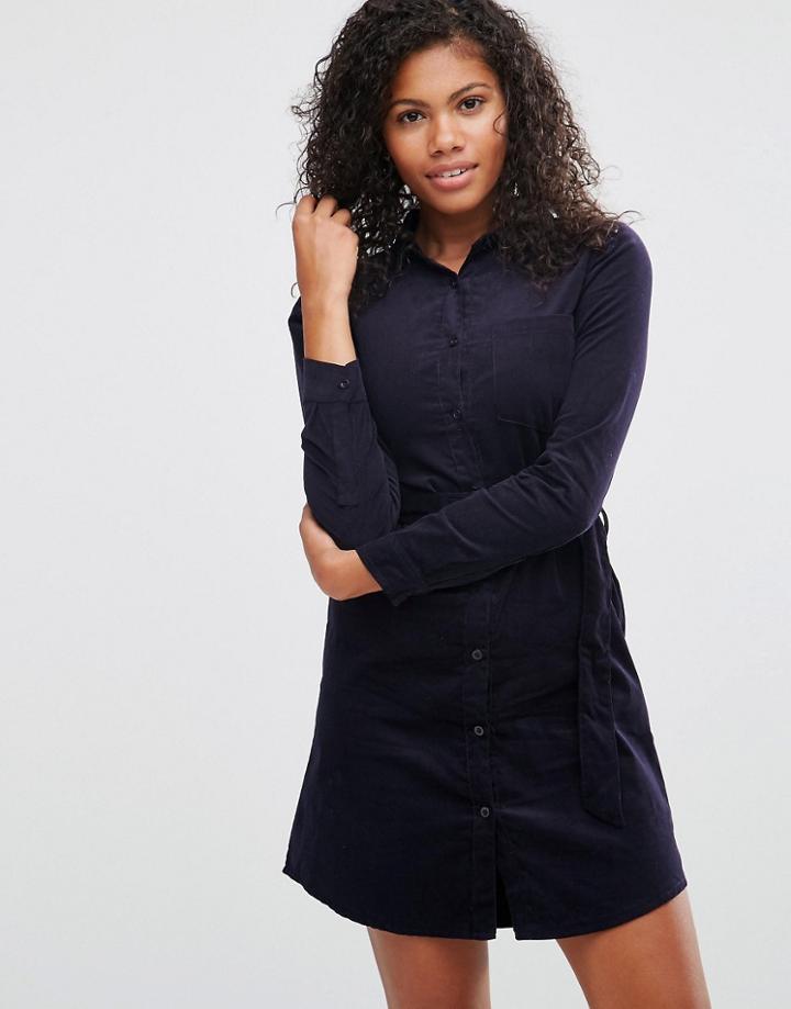 Brave Soul Belted Shirt Dress - Navy