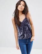 Asos Velvet Cami Top With Lace Insert - Gray