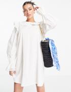 River Island Eyelet Collared Mini Smock Dress In White