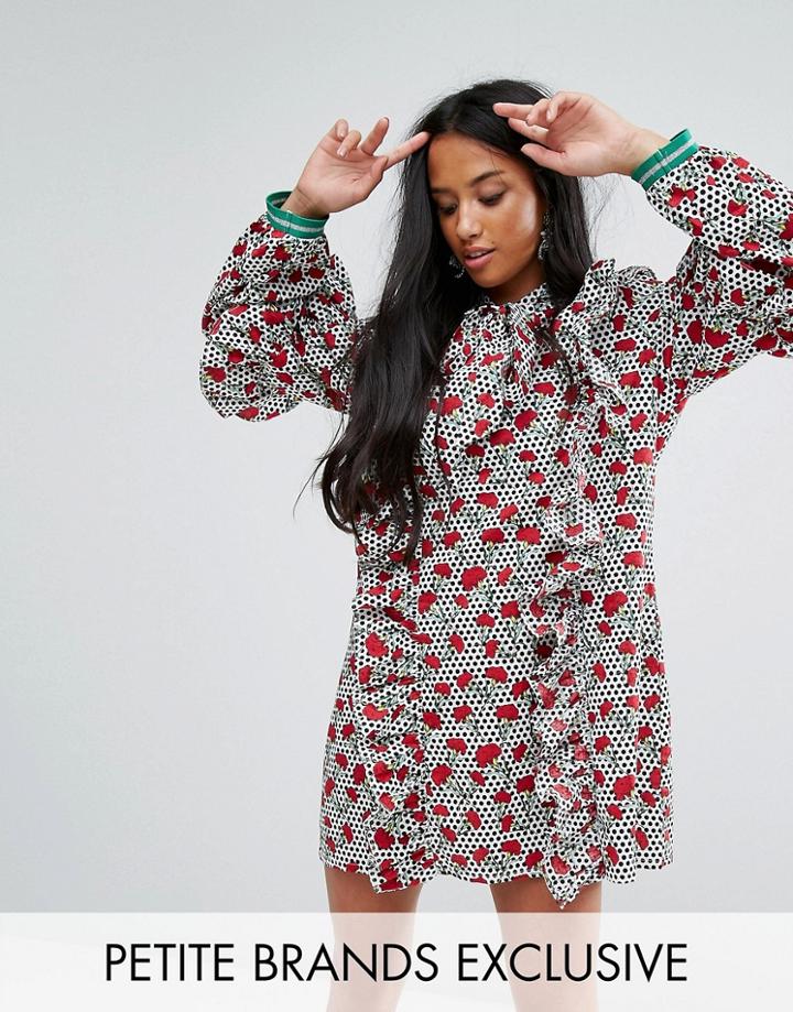 Sister Jane Petite Bow Dress With Sporty Trim In Floral Spot - Multi