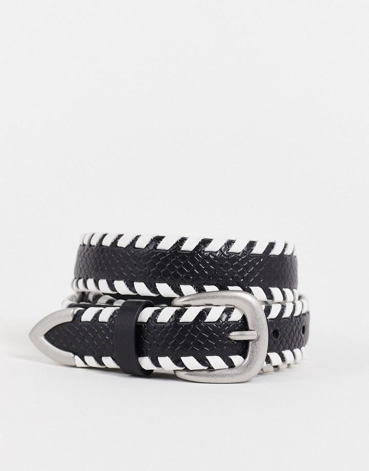 Topshop Mixed Weave Belt In Monochrome-multi