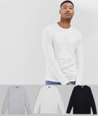 Asos Design Tall Long Sleeve T-shirt With Crew Neck 3 Pack Multipack Saving - Multi
