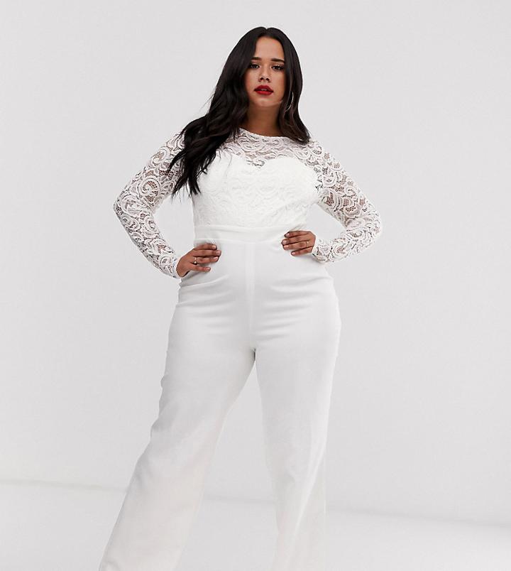 Vesper Curve Lace Jumpsuit In White - White