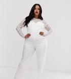 Vesper Curve Lace Jumpsuit In White - White