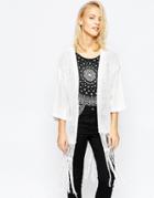 Brave Soul 3/4 Sleeve Cardigan With Tassel Detail - White