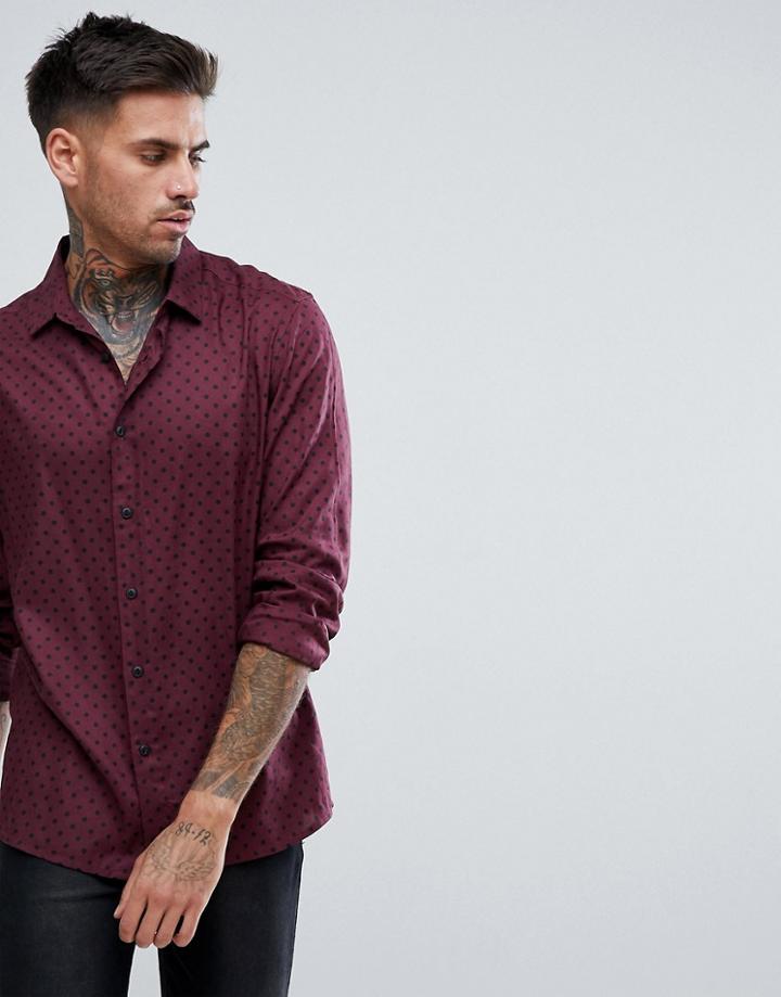 Asos Party Regular Fit Pokla Dot Shirt - Red