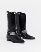 Asos Design Cryptic Premium Leather Harness Western Boots