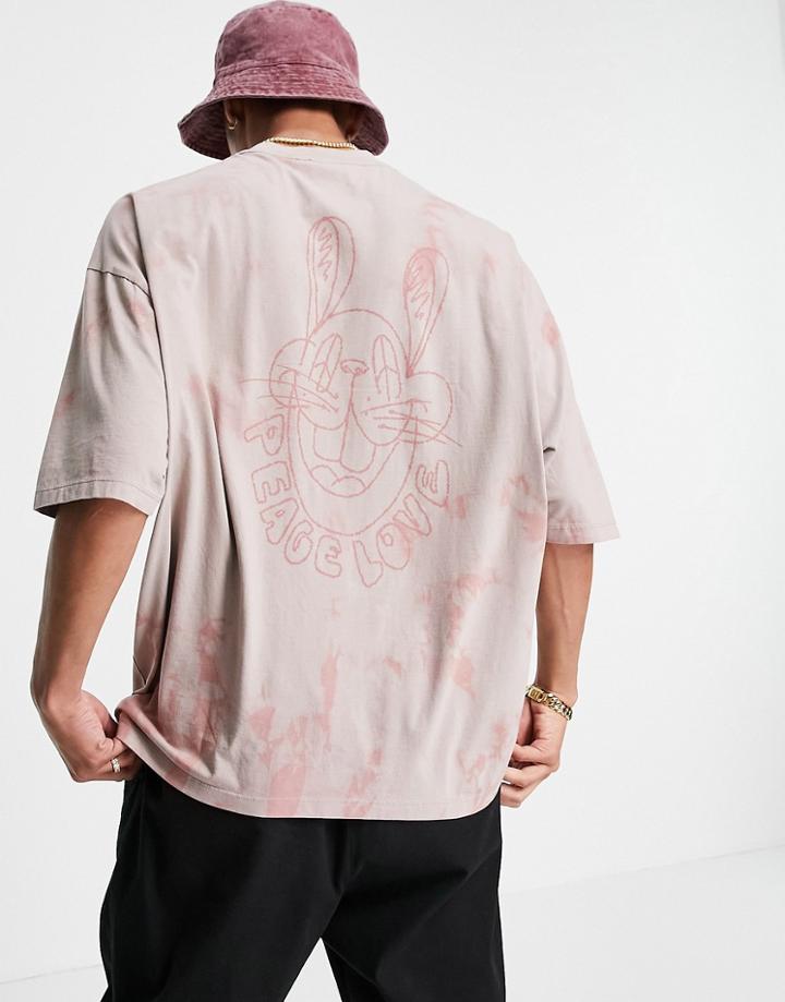 Asos Design Oversized T-shirt In Pink Tie-dye With Back Print
