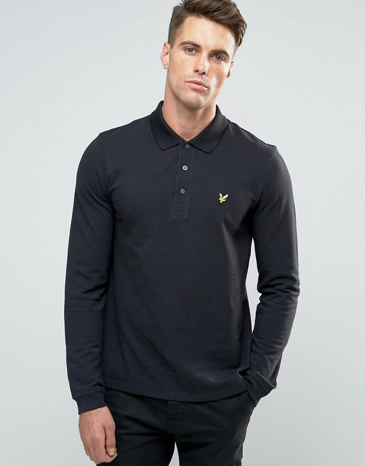 Lyle & Scott Long Sleeve Pique Polo Eagle Logo In Black - Black