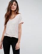 Vero Moda Stripe V Neck T-shirt - Pink