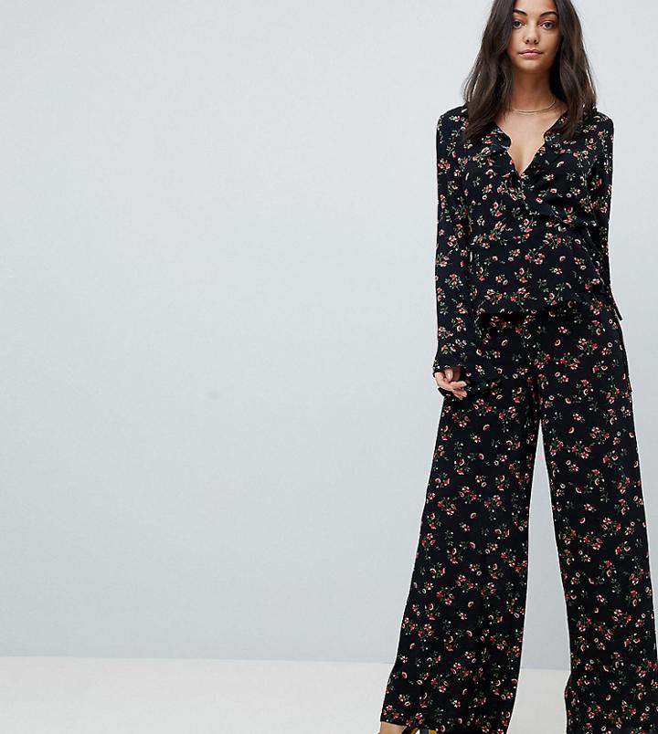 Glamorous Tall Wide Leg Pants In Floral Print-black
