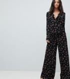 Glamorous Tall Wide Leg Pants In Floral Print-black