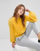 Bershka Blouson Sleeve Fluffy Sweater - Yellow