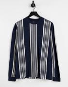 Asos Design Relaxed Long Sleeve Stripe T-shirt In Navy & White Organic Cotton