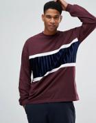 Asos Oversized Long Sleeve T-shirt With Bellow Sleeve And Velour Panel In Burgundy - Red