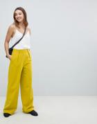 Asos Design Wide Leg Pants With Pleat Detail - Yellow
