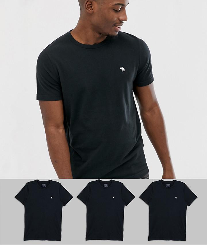 Abercrombie & Fitch 3 Pack Icon Logo Crew Neck T-shirt In Black - Black