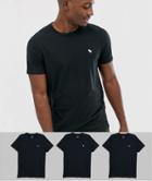 Abercrombie & Fitch 3 Pack Icon Logo Crew Neck T-shirt In Black - Black
