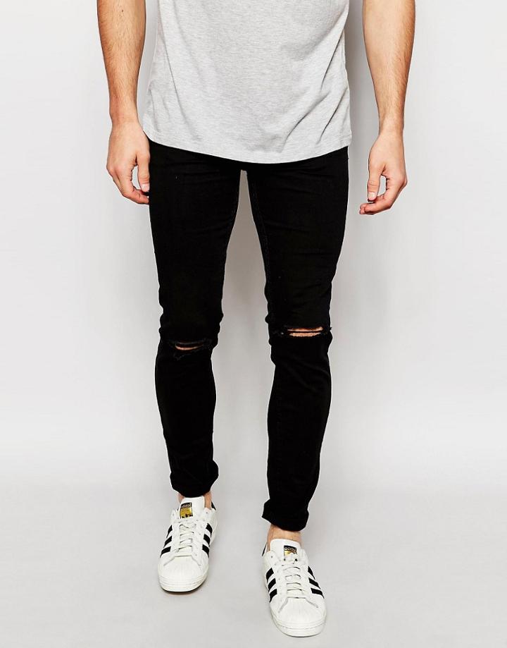 New Look Skinny Jeans With Rips - Black
