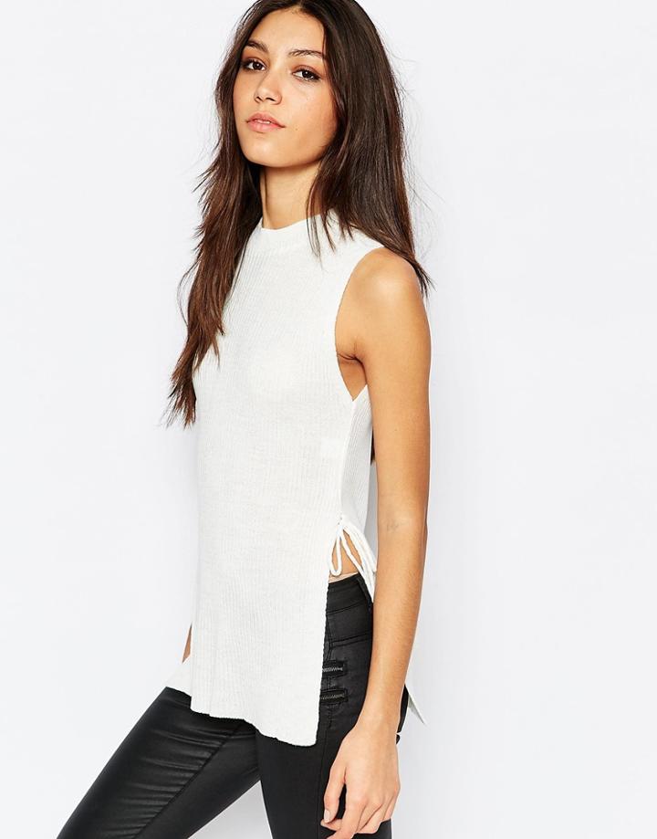 Daisy Street Knitted Tunic Tank Top - Cream