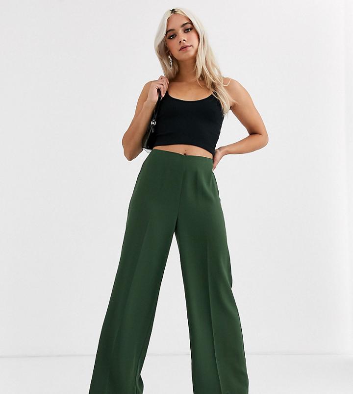 Asos Design Petite Wide Leg Pants With Clean High Waist-green