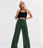 Asos Design Petite Wide Leg Pants With Clean High Waist-green