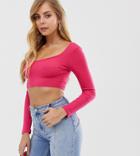 Boohoo Exclusive Long Sleeve Crop Top In Pink - Pink
