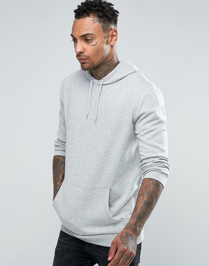 Asos Longline Hoodie In Grey Marl - Gray