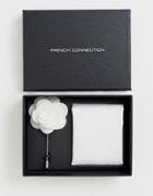 French Connection Plain Pocket Square & Lapel Pin Set-white