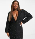 Saint Genies Plus Rhinestone Embellishment Blazer Dress In Black